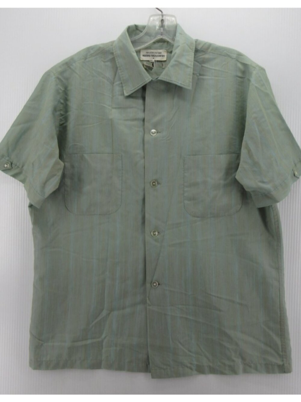 VGT Marshall Field & Company Shirt Medium Loop Collar Camp Striped 70s